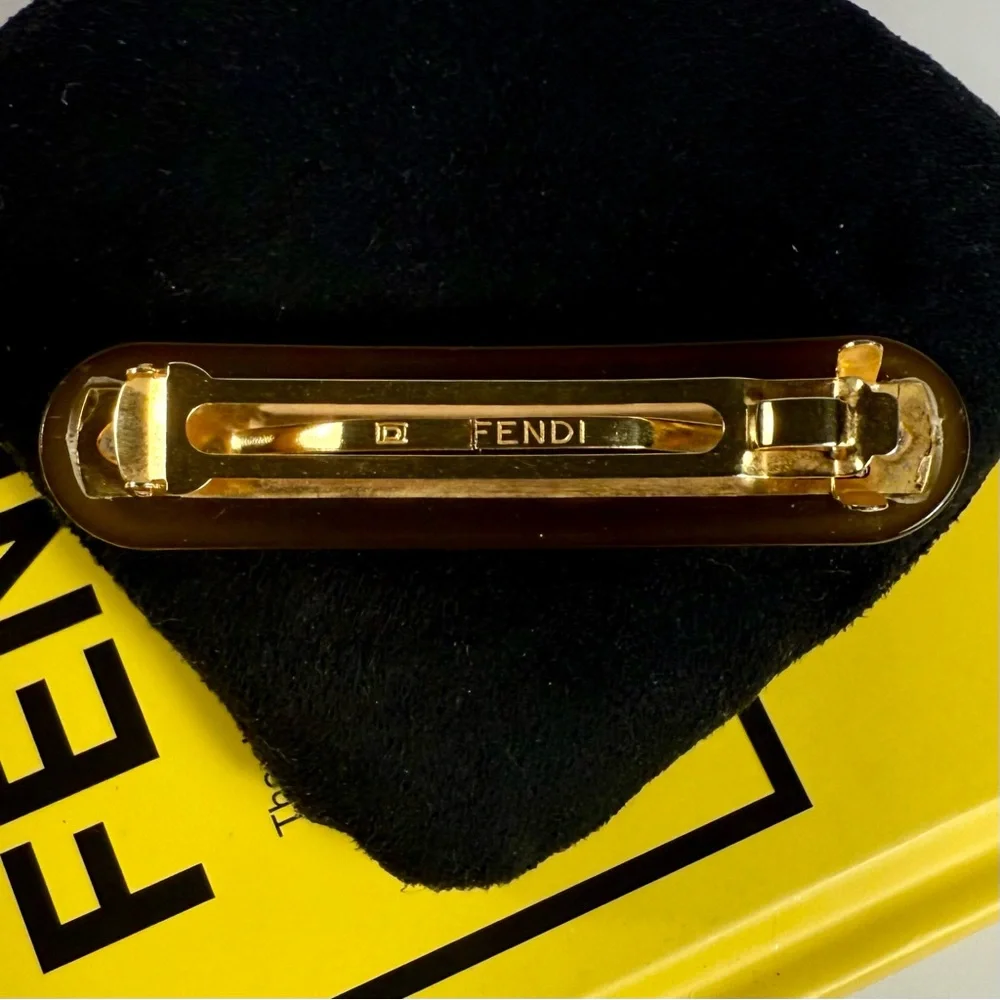 Fendi Brown Tortoise Logo Hair Clip